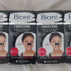 4 Biore Charcoal Deep Cleansing unclog pores strips 6 ea 24 strips